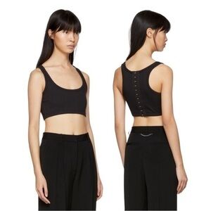 T by Alexander Wang | Hook-Eye Closure Stretch Rib Bra Top in Black - Size Small